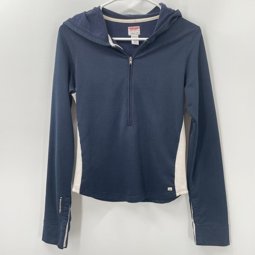 Abercrombie & Fitch Women’s Hoodie Jacket Gym Issue‎ 1/2 Zip, Navy/ Ivory, Sz M
